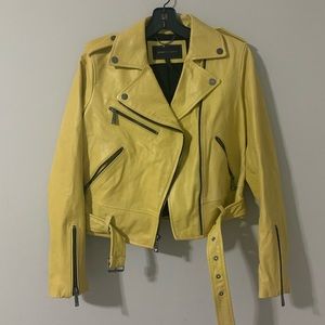 Yellow Crop Leather Jacket